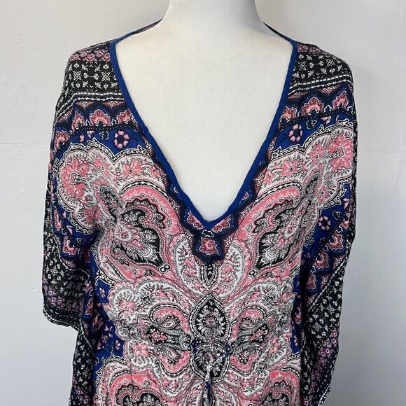 Oasis Duster Kaftan Paisley printBoho Beach Cover Top size Small - Picture 2 of 9